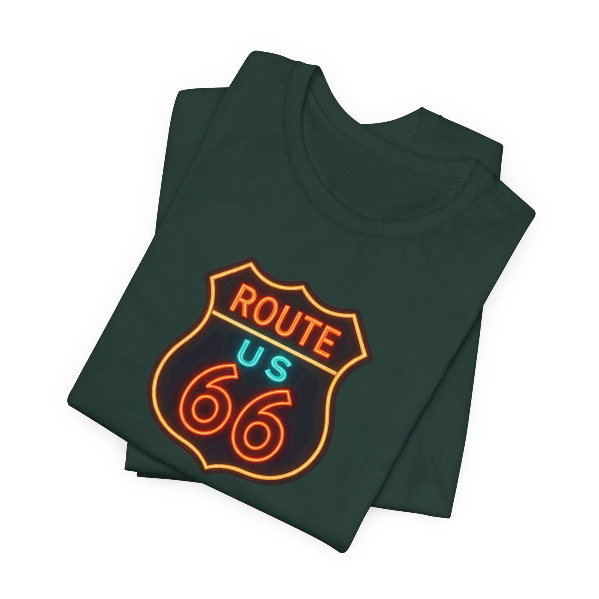 Route 66 Neon Shield T-Shirt, Retro US Highway Sign Tee