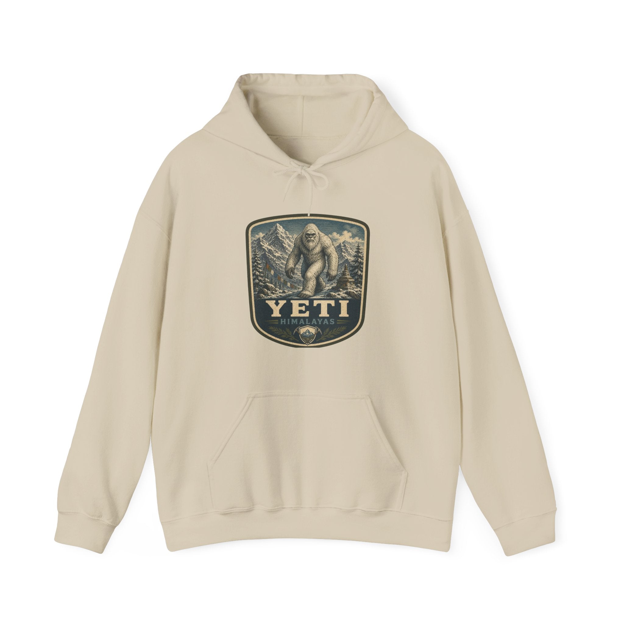 Yeti Mountain Patch Hoodie, Snowy Forest Sasquatch Sweatshirt