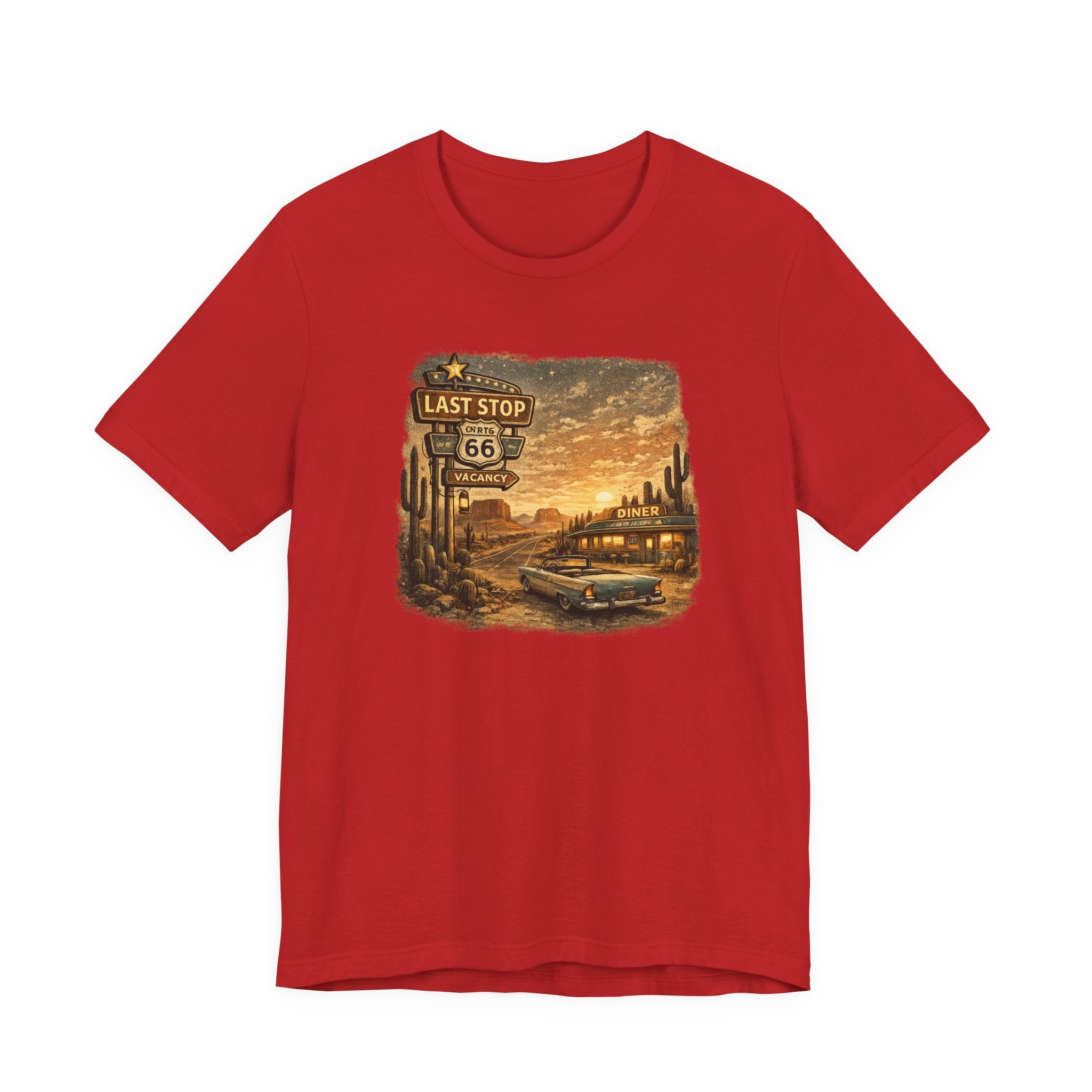 Route 66 Last Stop, T-Shirt | Desert Sunset Diner Highway Scene