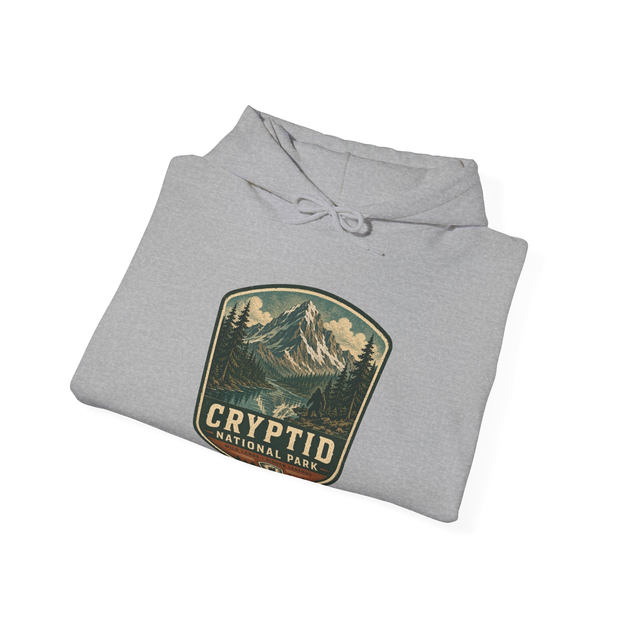 Cryptid National Park patch Hoodie, Mountain Sasquatch vintage badge