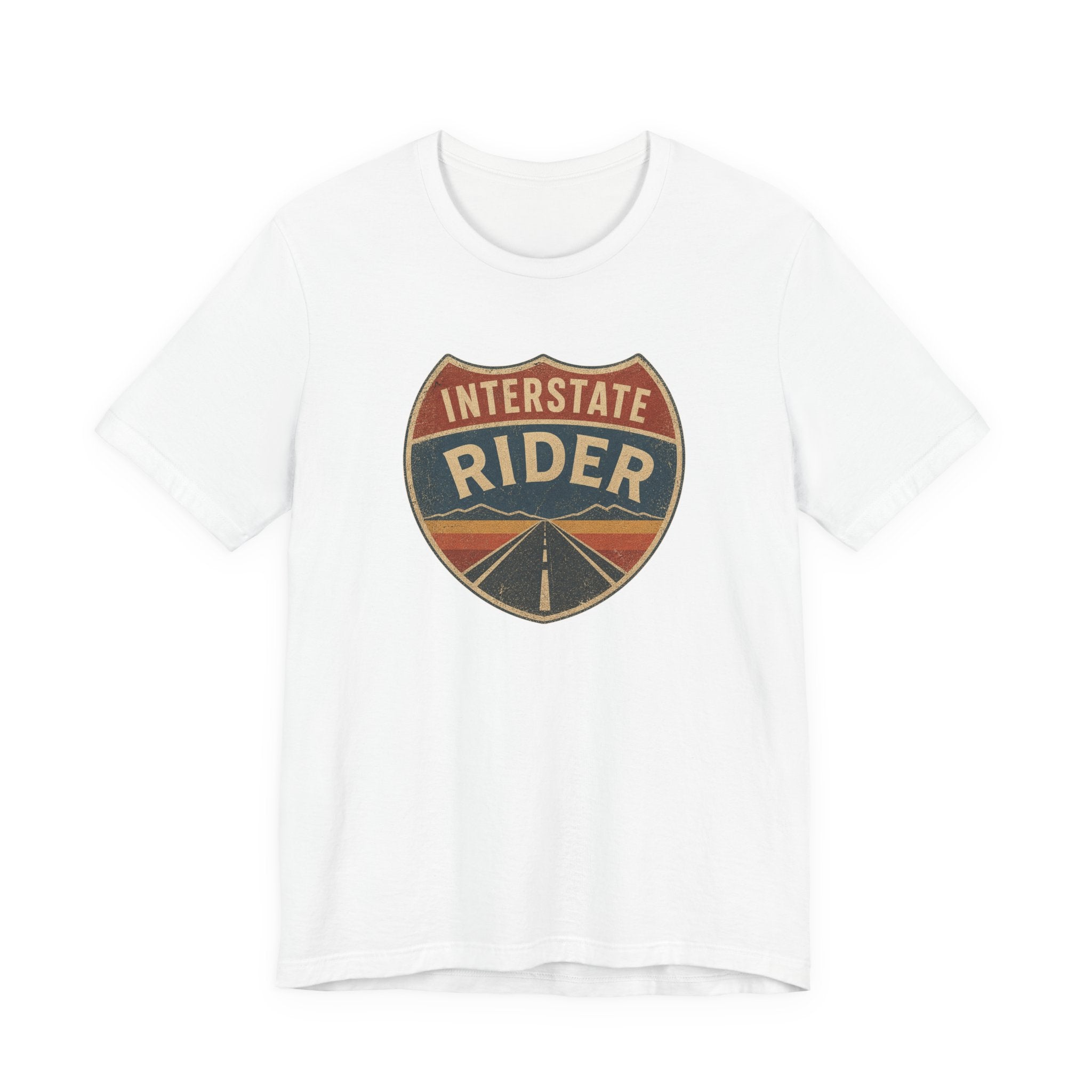Interstate Rider shield graphic Tee, Vintage road trip motorcycle shirt