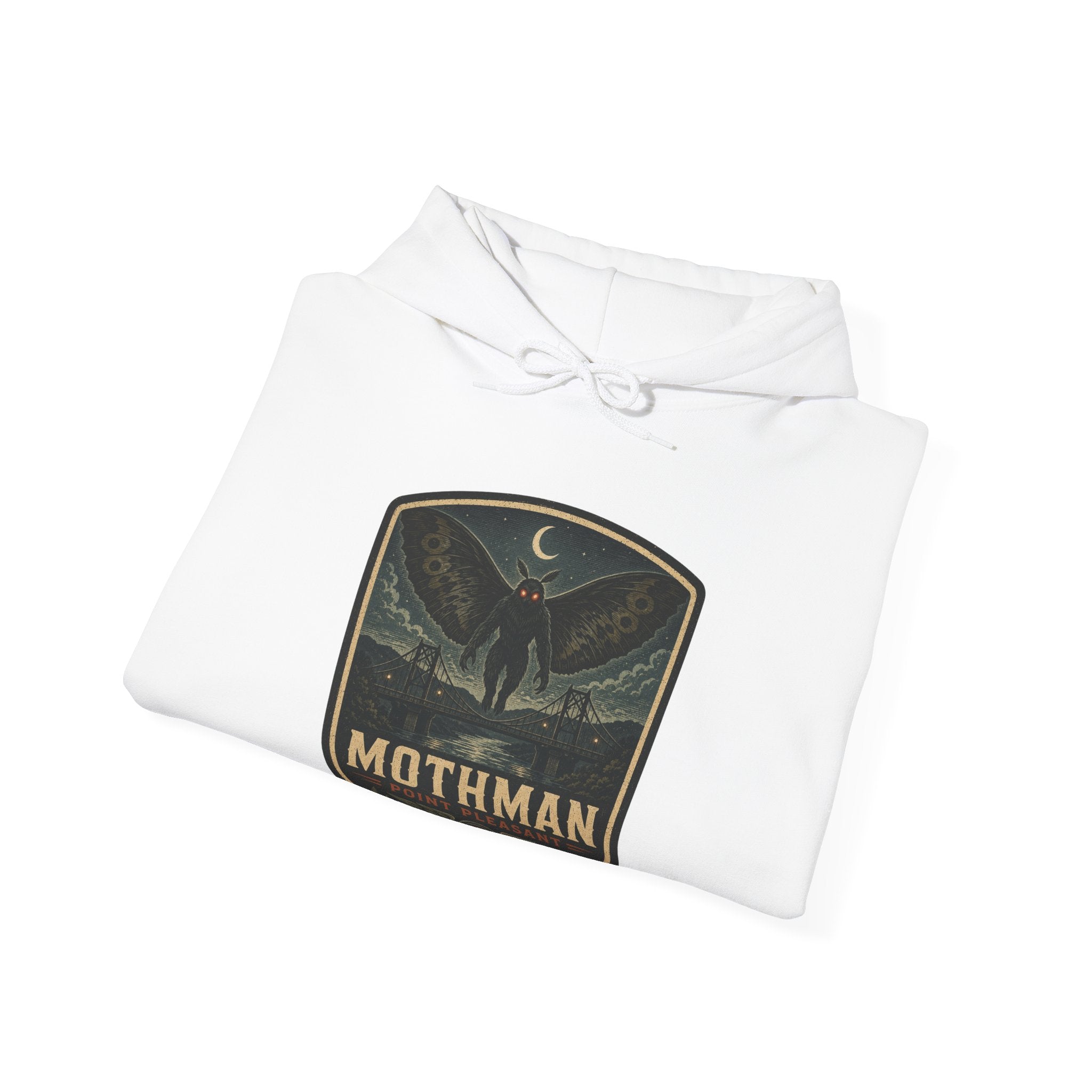 Mothman Badge Hoodie, Cryptid Nightscape Pullover