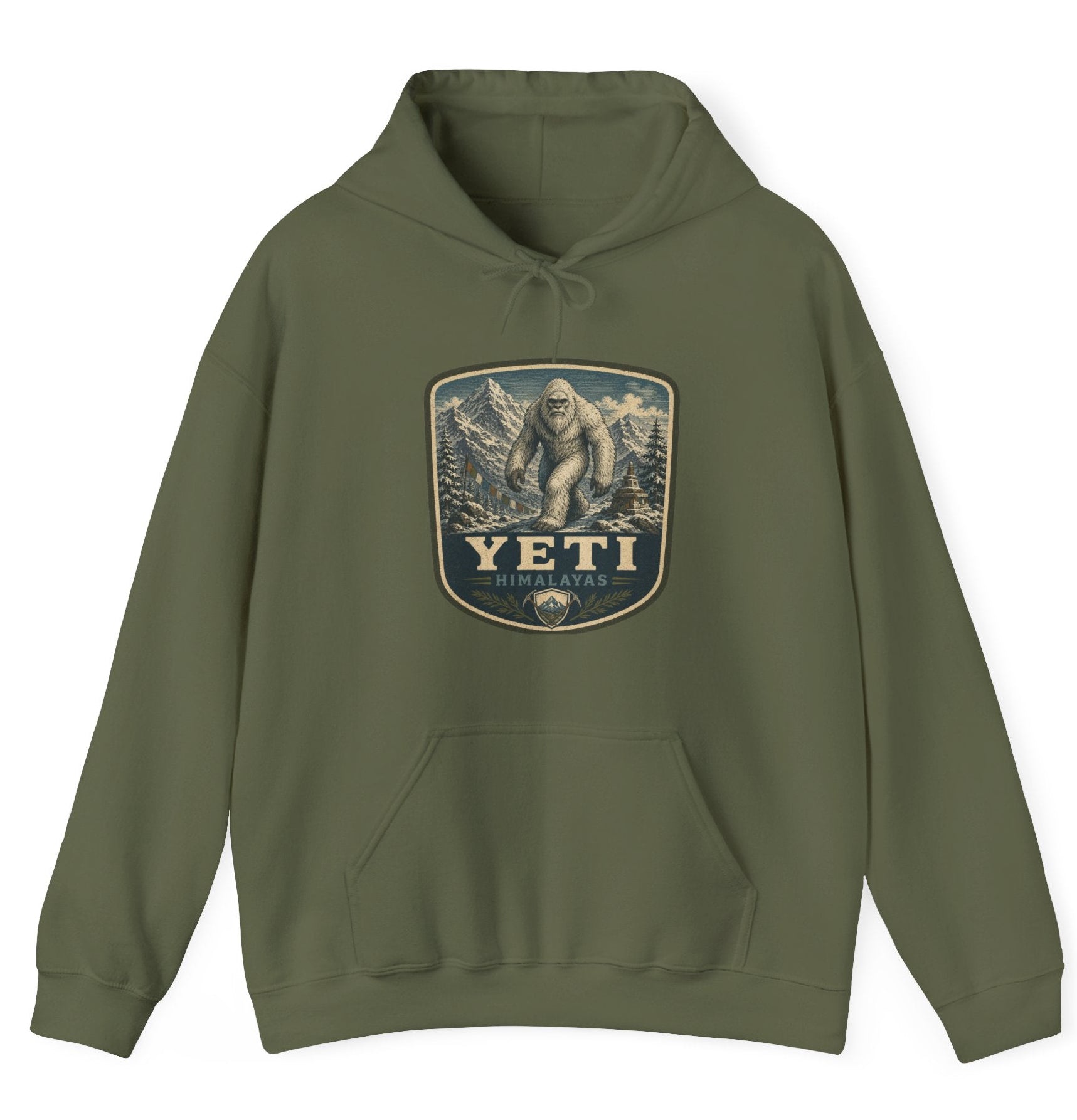 Yeti Mountain Patch Hoodie, Snowy Forest Sasquatch Sweatshirt