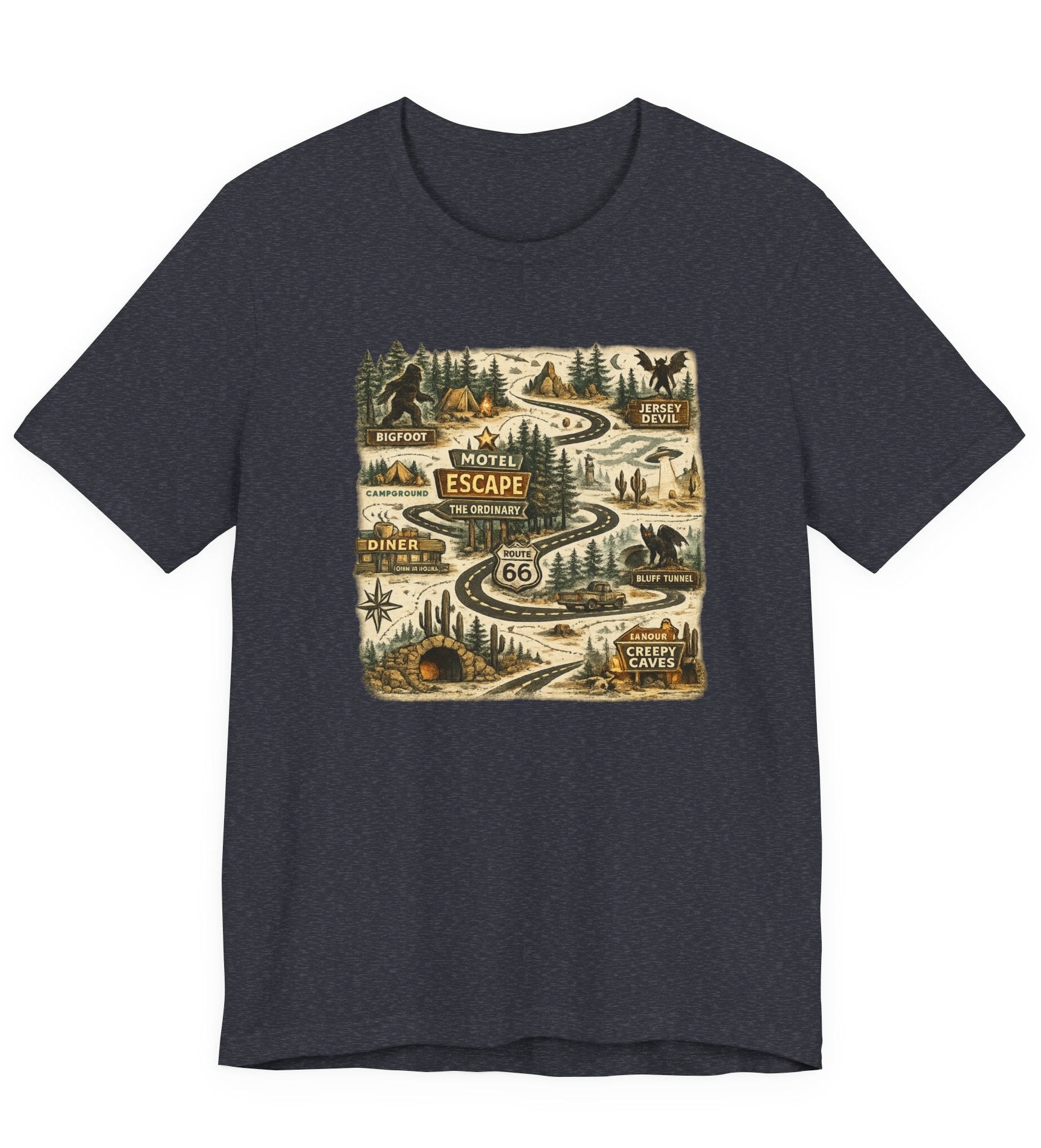 Road Trip Route 66 Adventure map T-Shirt, Vintage Travel Scenic Graphic Tee