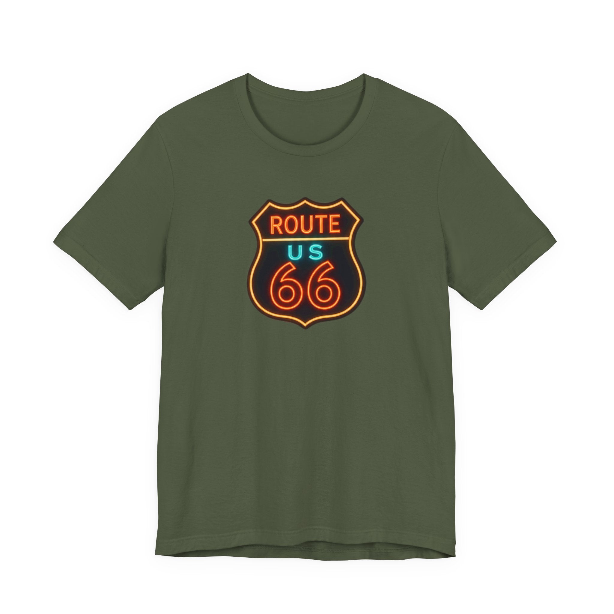 Route 66 Neon Shield T-Shirt, Retro US Highway Sign Tee