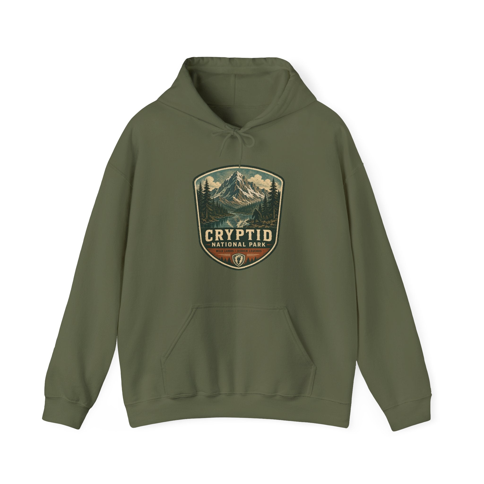 Cryptid National Park patch Hoodie, Mountain Sasquatch vintage badge