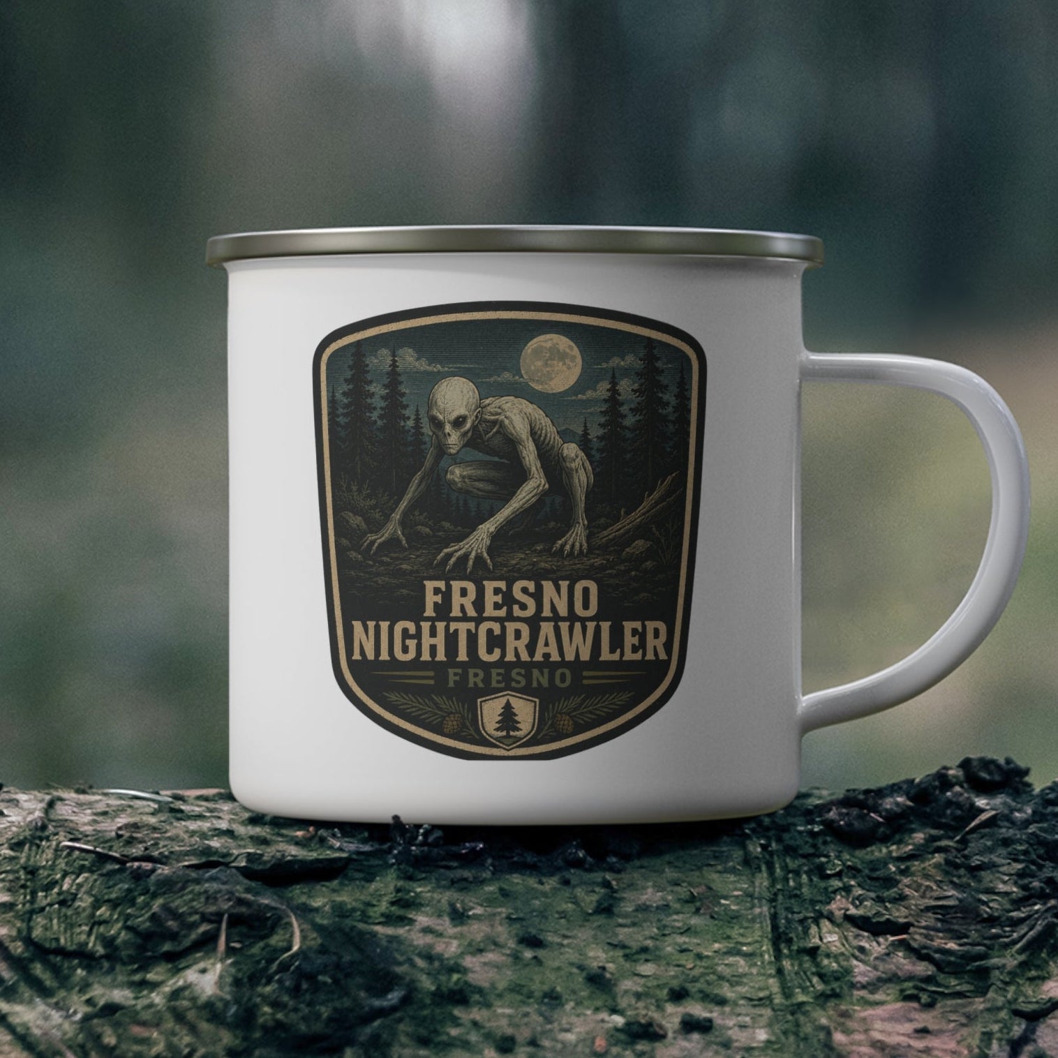 Fresno Nightcrawler Enamel Mug | Nightcrawler Camping Badge