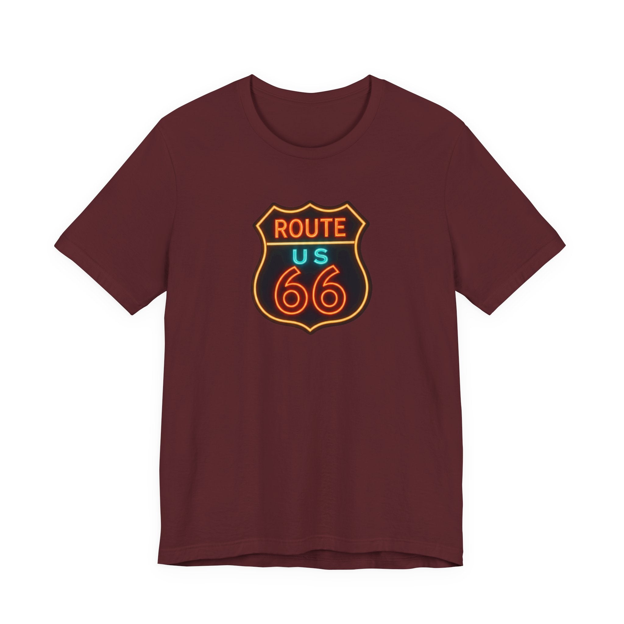 Route 66 Neon Shield T-Shirt, Retro US Highway Sign Tee