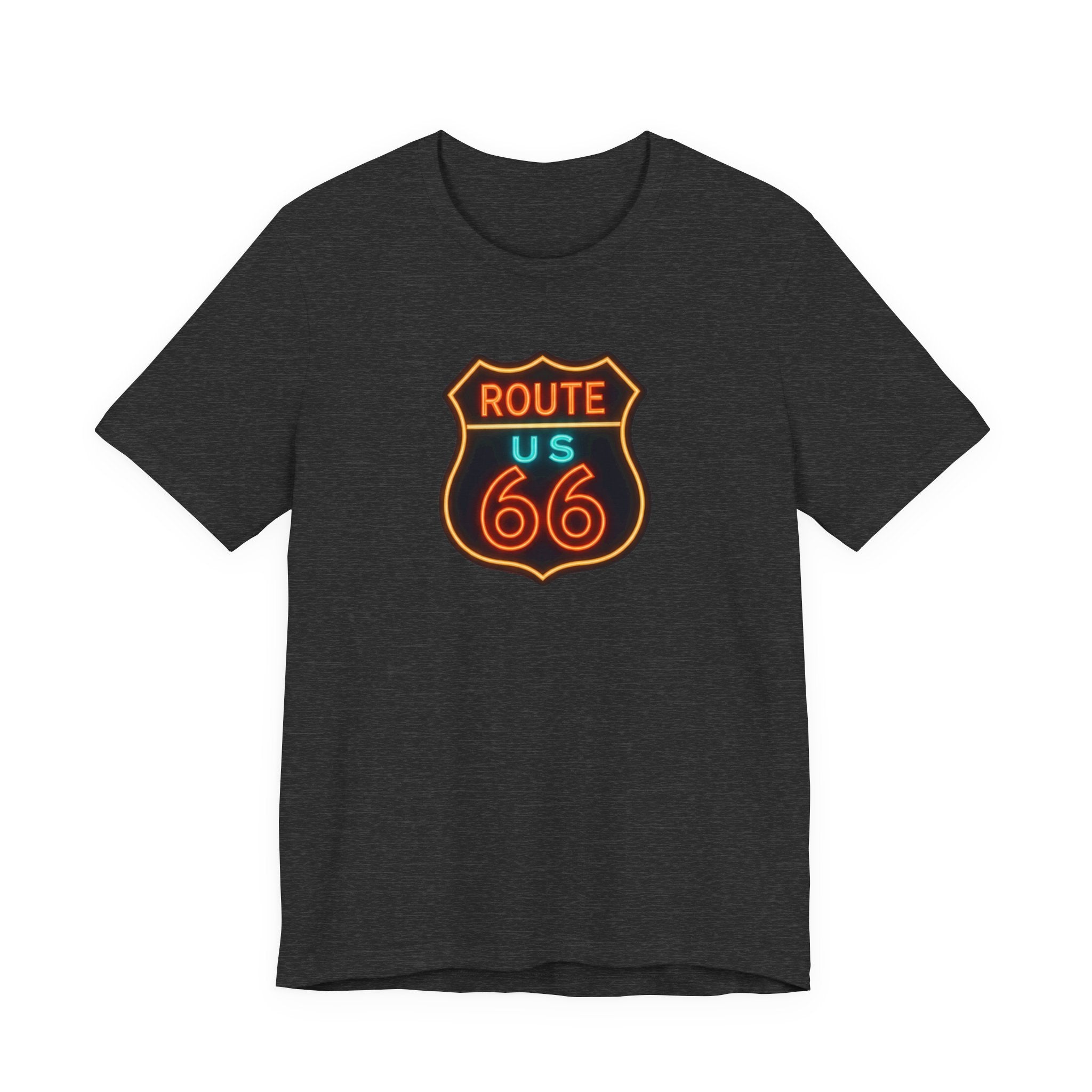 Route 66 Neon Shield T-Shirt, Retro US Highway Sign Tee
