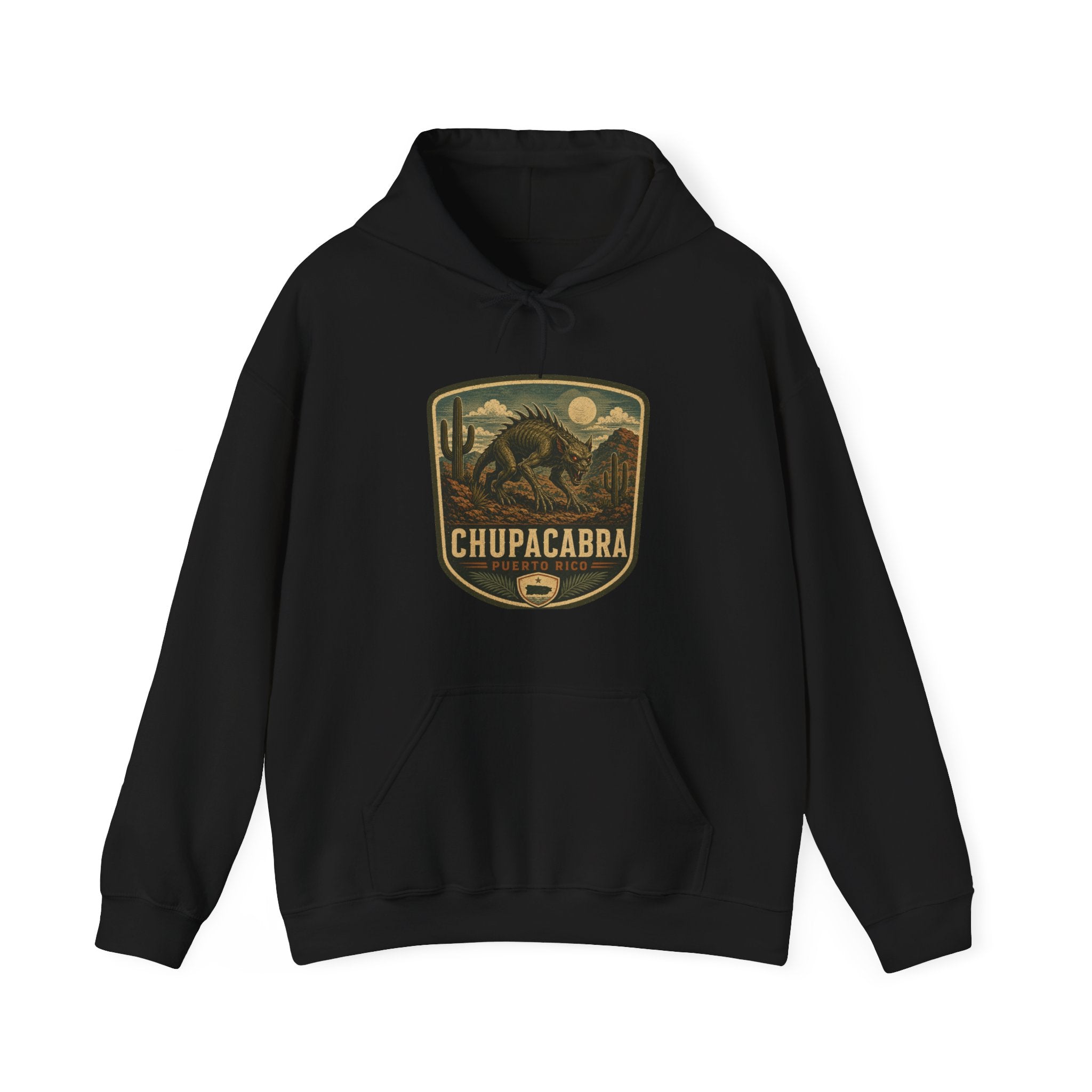 Chupacabra Badge Hoodie, Cryptid Forest Patch Design