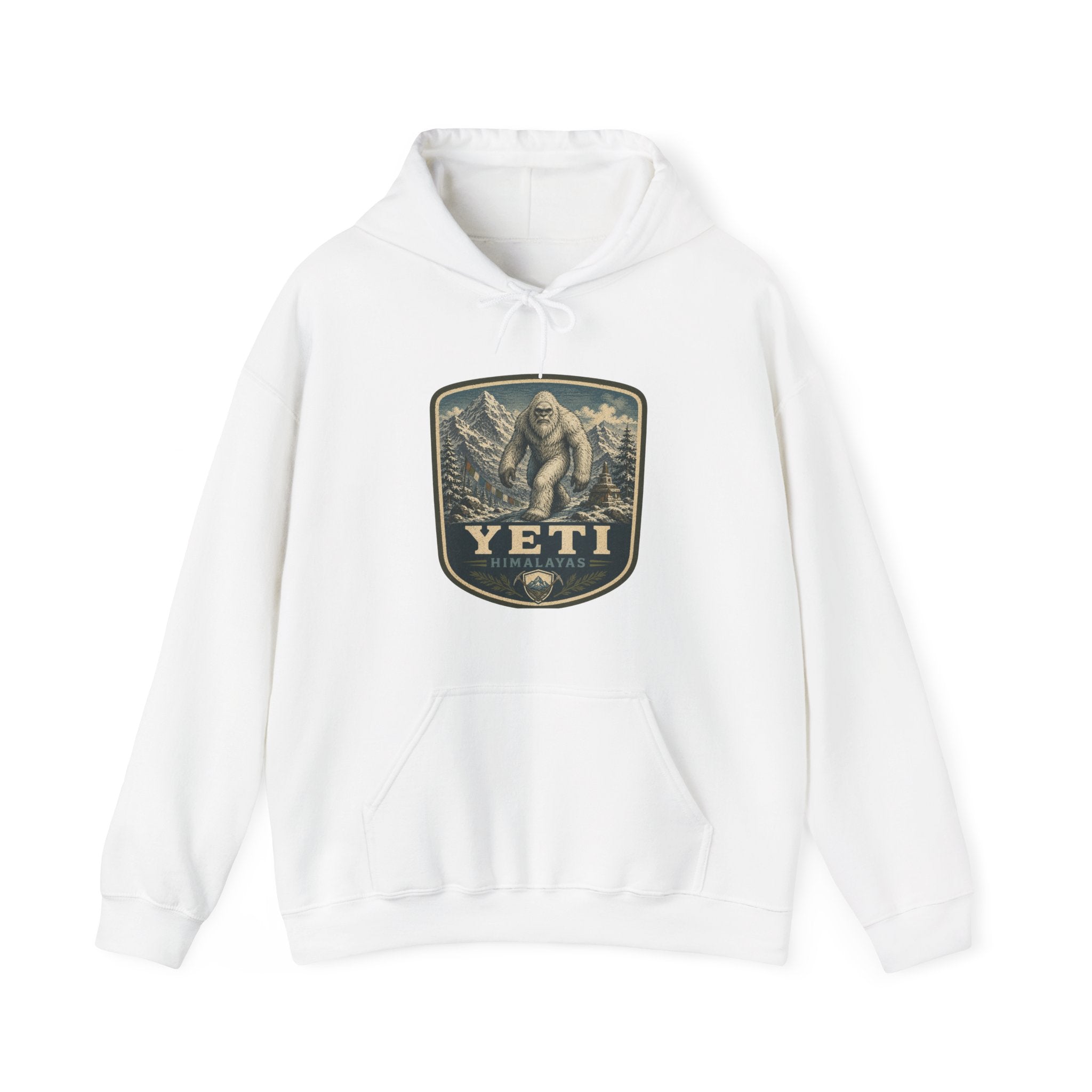 Yeti Mountain Patch Hoodie, Snowy Forest Sasquatch Sweatshirt