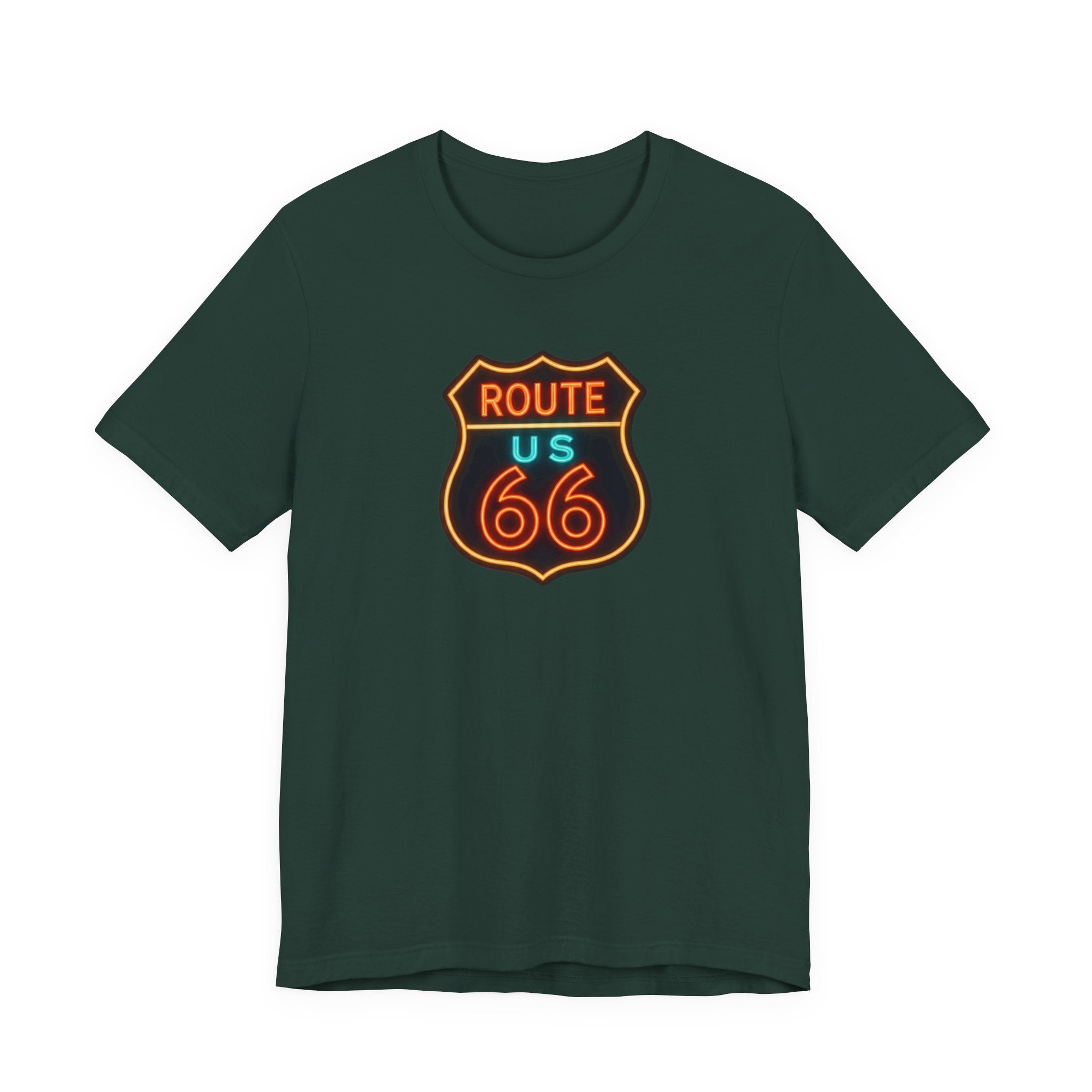 Route 66 Neon Shield T-Shirt, Retro US Highway Sign Tee