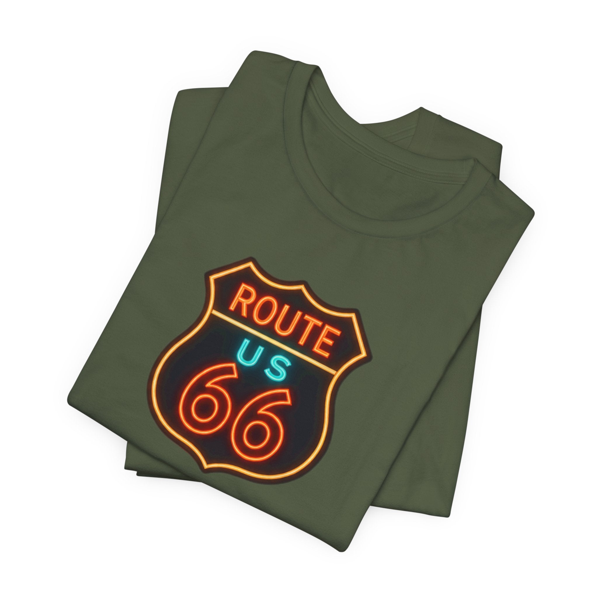 Route 66 Neon Shield T-Shirt, Retro US Highway Sign Tee