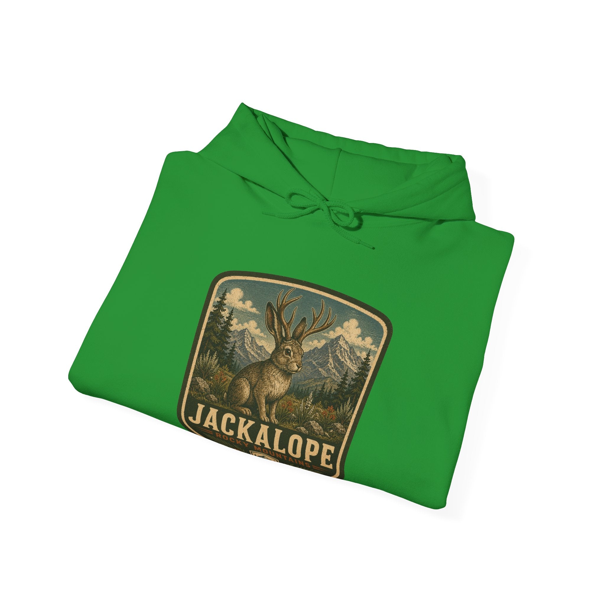 Vintage Jackalope Patch Hoodie, Mountain Wildlife Illustration